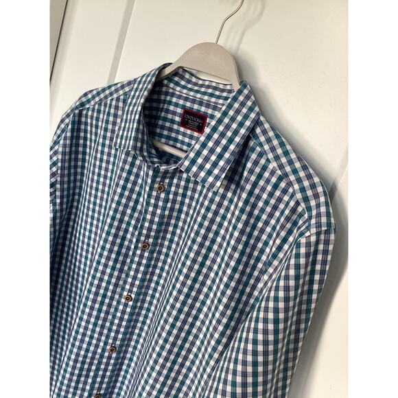 Untuckit Men 100% Cotton Check Wrinkle-Free Button Down Shirt Blue White XXLarge - Picture 3 of 9